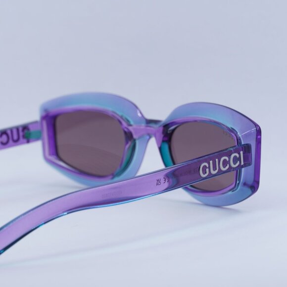 Gucci GG1719S 003 Sunglasses Shiny Transparent Violet Geometric Frame - Picture 7 of 11
